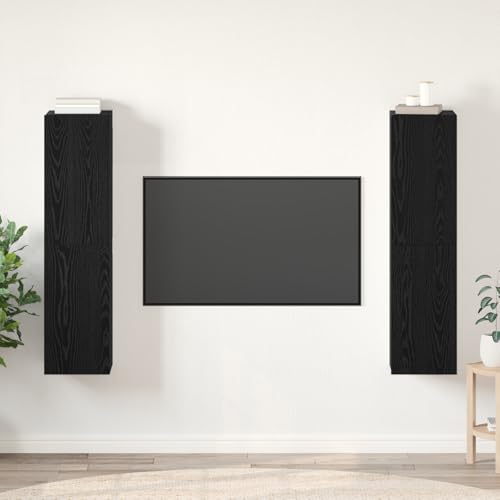 WRJENFSC TV-Schrank-Set 4 pcs Schwarze Eiche Holzwerkstoff 30,5 x 30 x 60 cm Rustikales Lowboard mit Türen Geräumiger Stauraum für Wohnzimmer Möbel von WRJENFSC