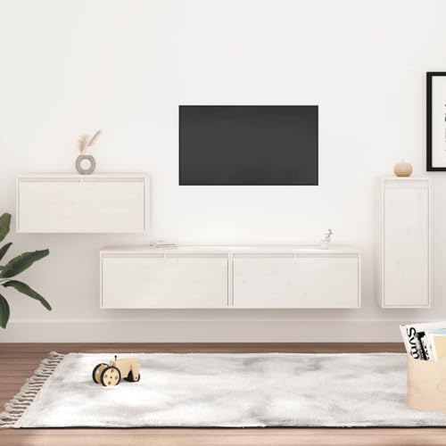 WRJENFSC TV-Schrank Set 4-teilig Weiß Massivholz Kiefer Hängend Modernes Design für Wohnzimmer TV Board Sideboard WRJENFSC TV-Schrank Set 4-teilig Weiß Massivholz Kiefer Hängend Modernes Design für Wohnzimmer TV Board Sideboard von WRJENFSC