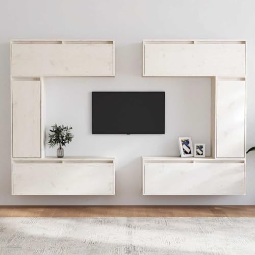 WRJENFSC TV-Schrank Set 6 Stück Weiß Massivholz Kiefer Hängend für Wohnzimmer mit Robustem Design und Flexiblem Stauraum von WRJENFSC