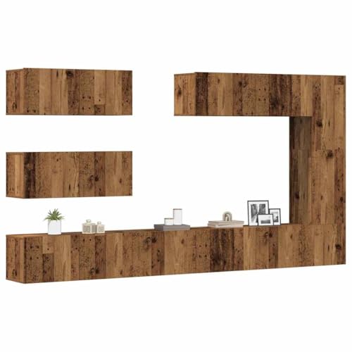 WRJENFSC TV-Schrank-Set 7-teilig Wandmontage Altholz-Optik aus Holzwerkstoff mit Viel Stauraum Robustes Design für Wohnzimmer Möbel von WRJENFSC