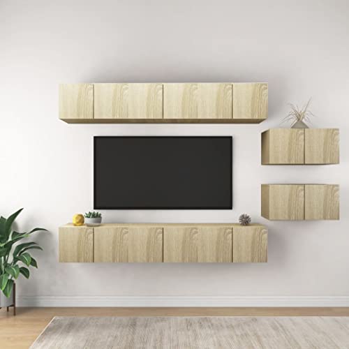 WRJENFSC TV-Schrank Set 8 Stück Hängend Sonoma-Eiche Holzwerkstoff 60x30x30 cm Moderner Stauraum für Wohnzimmer TV Sideboard und Fernsehschrank von WRJENFSC