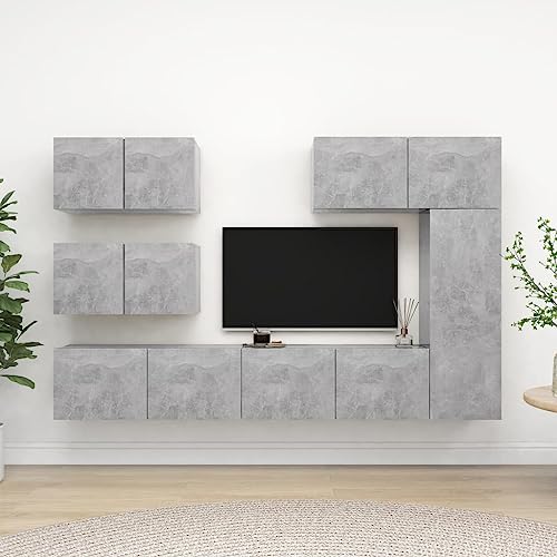 WRJENFSC TV Schrank Set Betongrau Holzwerkstoff 6-TLG. Hängendes Design mit Großem Stauraum für Wohnzimmer TV Board Lowboard von WRJENFSC
