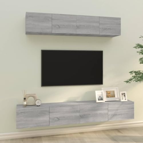 WRJENFSC TV-Schrank-Set Grau Sonoma 4-TLG Lowboard Sideboard mit Wandmontage und Stauraum für Wohnzimmer von WRJENFSC