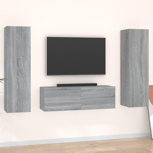WRJENFSC TV-Schrank-Set Grau Sonoma Holzwerkstoff Wandmontage Lowboard Sideboard für Wohnzimmer mit Stauraum und klassischem Design von WRJENFSC