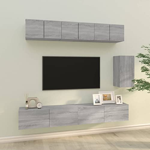 WRJENFSC TV-Schrank-Set Grau Sonoma Holzwerkstoff Wandmontage Stauraum für Wohnzimmer von WRJENFSC