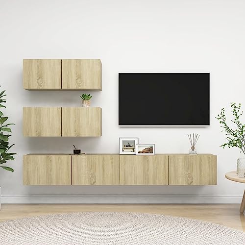 WRJENFSC TV-Schrank-Set Hängend Sonoma-Eiche Holzwerkstoff Modern mit Stauraum für Wohnzimmer von WRJENFSC