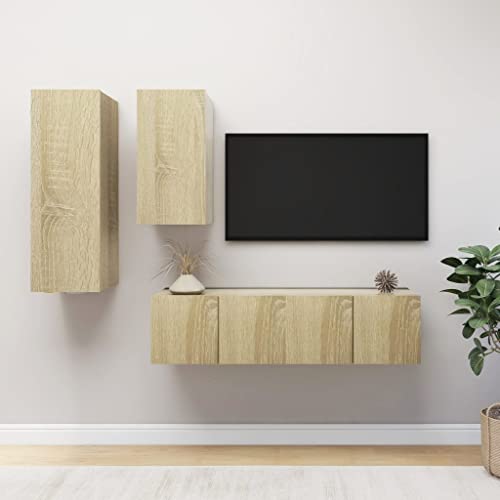 WRJENFSC TV-Schrank-Set Hängend Sonoma-Eiche Holzwerkstoff Modernes Design Großer Stauraum für Wohnzimmer von WRJENFSC