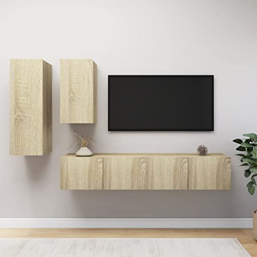 WRJENFSC TV-Schrank-Set Hängend Sonoma-Eiche Holzwerkstoff Modernes Design mit Großem Stauraum für Wohnzimmer von WRJENFSC