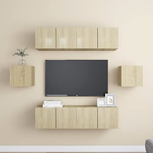 WRJENFSC TV Schrank Set Hängend Sonoma-Eiche Holzwerkstoff mit viel Stauraum für Wohnzimmer, 4x60x30x30cm + 2x30.5x30x30cm, praktische Organisation und einfache Reinigung von WRJENFSC