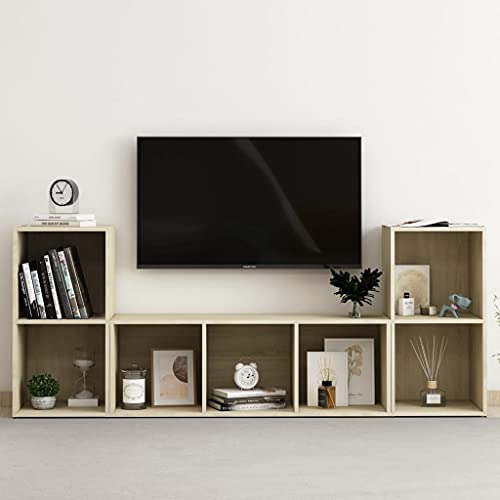 WRJENFSC TV-Schrank-Set Lowboard Sideboard Sonoma-Eiche Holzwerkstoff 3-teilig mit 2X 72x35x36.5cm und 1x 107x35x37cm, flexibel aufstellbar mit großem Stauraum für Wohnzimmer von WRJENFSC