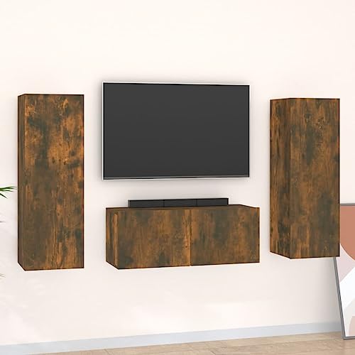 WRJENFSC TV-Schrank-Set Räuchereiche Holzwerkstoff Wandmontage TV Board Sideboard Lowboard mit Stauraum für Wohnzimmer von WRJENFSC