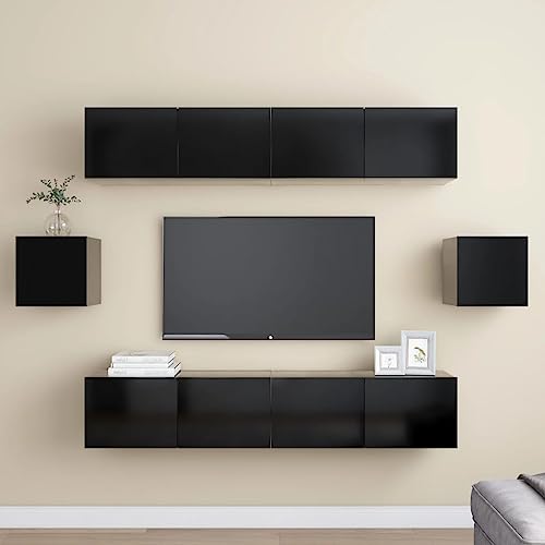 WRJENFSC TV-Schrank-Set Schwarz Hängend Holzwerkstoff 6-teilig Wandmontage für Wohnzimmer von WRJENFSC