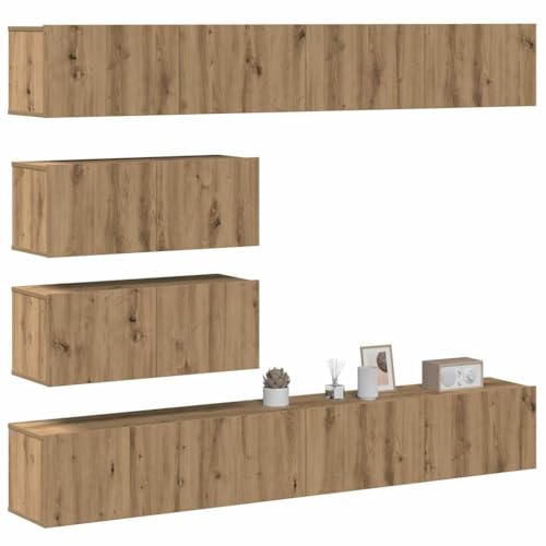 WRJENFSC TV-Schrank-Set Wandmontage Artisan-Eiche Holzwerkstoff mit 4 großen und 2 kleinen Schränken für Wohnzimmer, Klassisches Design mit praktischem Stauraum und robuster Oberfläche von WRJENFSC
