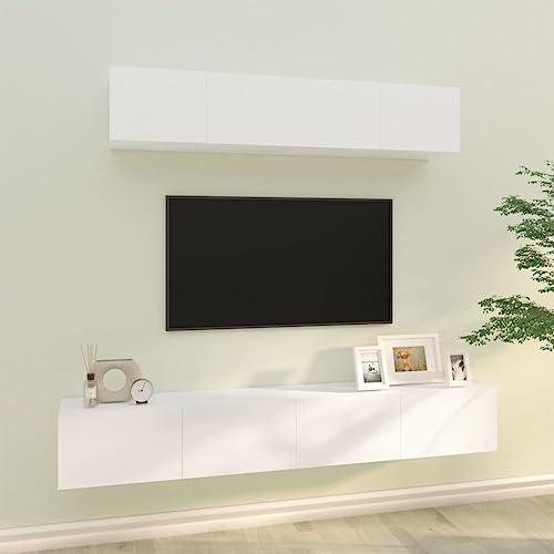 WRJENFSC TV-Schrank-Set Weiß Holzwerkstoff - 4-teiliges Wandmontage Set mit 60cm und 80cm Schränken, Klassisches Design, Großer Stauraum für Wohnzimmer von WRJENFSC