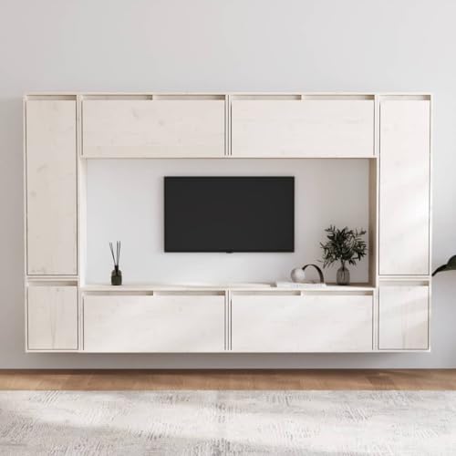 WRJENFSC TV-Schrank Set aus Massivholz Kiefer Weiß - Modernes Design für Wohnzimmer mit 8 Stück Hängeschränken in verschiedenen Größen von WRJENFSC