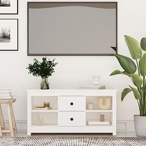 WRJENFSC TV Schrank Weiß Massivholz Kiefer TV Sideboard Lowboard mit Schubladen 103x36,5x52 cm für Wohnzimmer von WRJENFSC