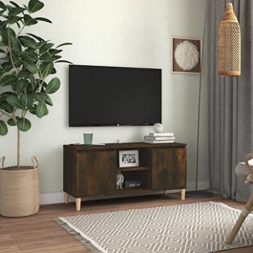 WRJENFSC TV-Schrank aus Holzwerkstoff mit Massivholz-Beinen in Räuchereiche 103,5x35x50 cm - Modernes Sideboard mit 2 Fächern & 2 Ablagen für Wohnzimmer von WRJENFSC
