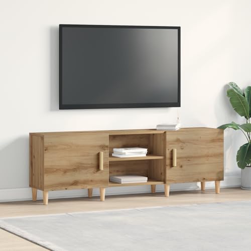 WRJENFSC TV-Schrank aus Massivholz Eiche Braun 150x30x50 cm Moderner Lowboard mit Schiebetüren und Verstellbaren Regalen für Wohnzimmer von WRJENFSC