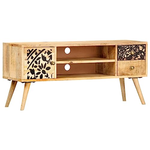WRJENFSC TV-Schrank aus Massivholz Mango 100x30x45 cm Industrielles Design mit 2 Schubladen & Tür - Sideboard Lowboard für Wohnzimmer von WRJENFSC