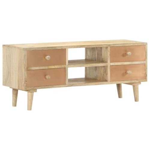 WRJENFSC TV-Schrank aus Massivholz Mango 110×30×45 cm mit 4 Schubladen Rustikales Lowboard für Fernseher im Wohnzimmer Fernsehtisch TV Board von WRJENFSC