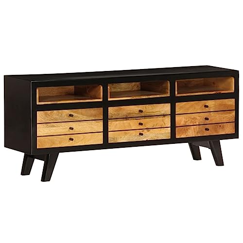 WRJENFSC TV Schrank aus Massivholz Mango Retro Design Schwarz Braun 120x30x50 cm mit 3 Schubladen und 3 Fächern als Lowboard oder Sideboard für Wohnzimmer robust und langlebig WRJENFSC TV Schrank aus Massivholz Mango Retro Design Schwarz Braun 120x30x50 cm mit 3 Schubladen und 3 Fächern als Lowboard oder Sideboard für Wohnzimmer robust und langlebig von WRJENFSC