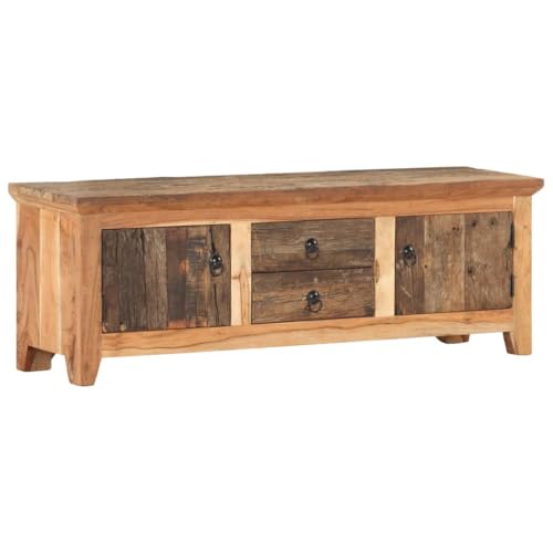 WRJENFSC TV-Schrank aus Massivholz und Altholz 120x30x40 cm Rustikales Lowboard mit 2 Fächern und 2 Schubladen für Wohnzimmer von WRJENFSC