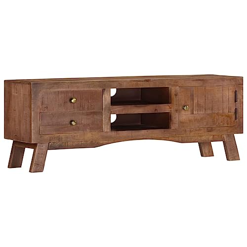 WRJENFSC TV Schrank aus Rauem Mangoholz Grau 110x30x40 cm mit Tür Regalen Schubladen Robust und Langlebig für Wohnzimmer von WRJENFSC