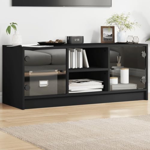 WRJENFSC TV-Schrank mit Glastüren Schwarz 102x37x42 cm Sideboard Fernseher Couchtisch Tv Ständer Sideboard Tv Lowboard für Wohnstube Inneres Flur Schlafzimmer von WRJENFSC