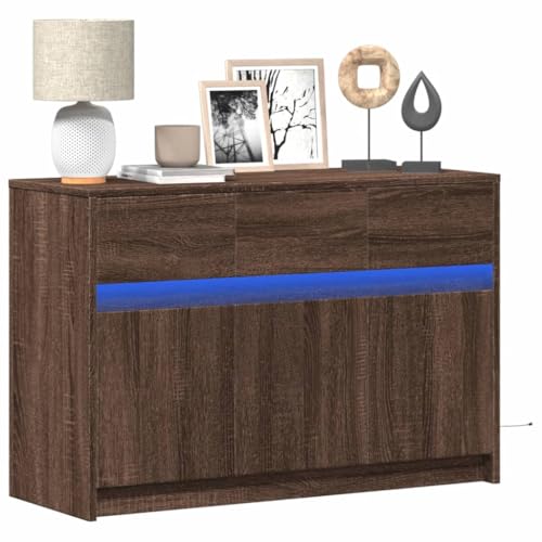 WRJENFSC TV-Schrank mit LED-Beleuchtung Braun Eichen-Optik 91x34x61 cm Tv Unterschrank Tv Sideboard Wohnzimmer Tv Ständer Sideboard Tv Lowboard für Schlafzimmer Wohnstube Inneres Flur von WRJENFSC