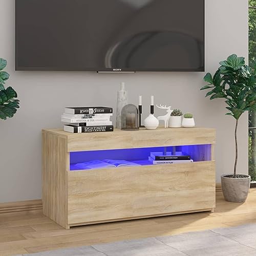 WRJENFSC TV-Schrank mit LED-Leuchten Sonoma-Eiche 75x35x40 cm Modernes Design mit RGB-Beleuchtung Stauraum für Wohnzimmer TV Board Lowboard von WRJENFSC