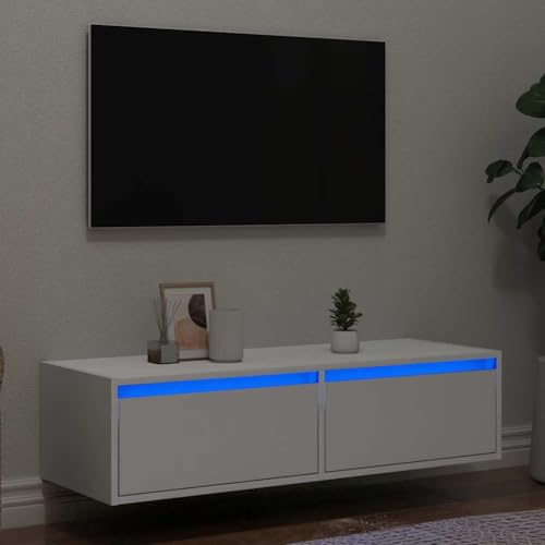 WRJENFSC TV-Schrank mit LED-Leuchten Weiß 100x35,5x25 cm Tv Table Couchtisch Tv Schrank Tv Stand Cabinet für Schlafzimmer Inneres Flur Wohnstube von WRJENFSC