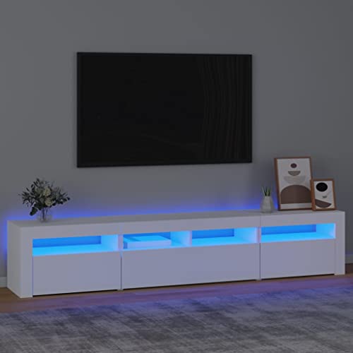 WRJENFSC TV-Schrank mit LED-Leuchten Weiß 210x35x40 cm Tv Cabinet for Living Room Tv Schrank Tv Ständer Sideboard Tv Lowboard für Flur Wohnstube Schlafzimmer Inneres von WRJENFSC