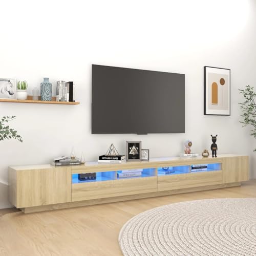 WRJENFSC TV-Schrank mit RGB LED Beleuchtung Lowboard Sideboard Sonoma-Eiche 300x35x40 cm Modernes Design Robust und Langlebig mit Stauraum für Wohnzimmer von WRJENFSC