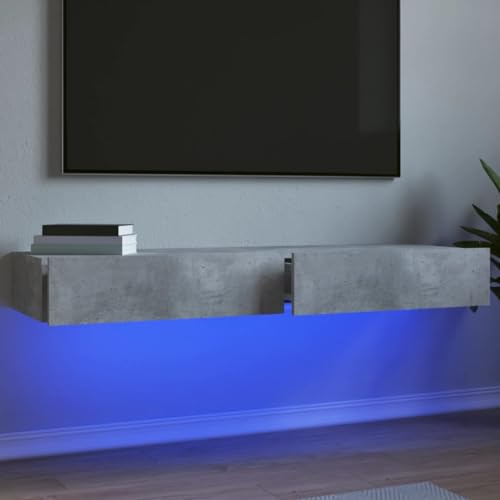 WRJENFSC TV Schrank mit RGB LED Beleuchtung Set aus 2 Stück Lowboard Betongrau Holzwerkstoff Fernsehschrank für Wohnzimmer 120x35x15.5 cm Moderner Stauraum von WRJENFSC
