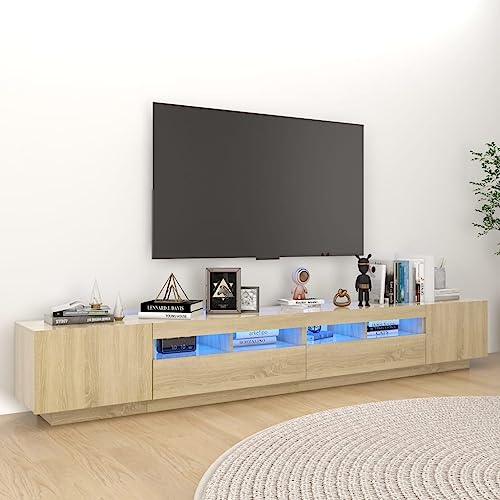 WRJENFSC TV-Schrank mit RGB LED-Leuchten in Sonoma-Eiche, 260x35x40 cm, Holzwerkstoff, Modernes Design mit Stauraum für Wohnzimmermöbel von WRJENFSC