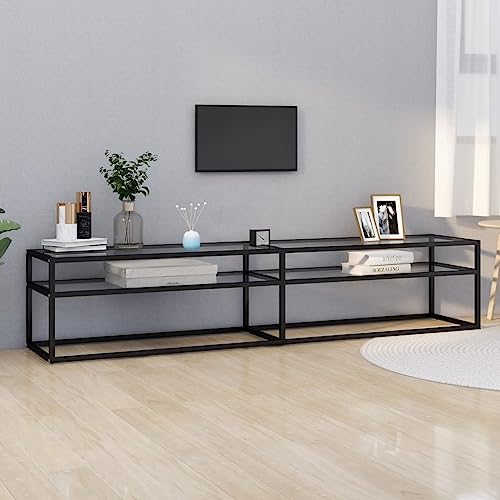 WRJENFSC TV-Schrank transparent 200x40x40,5 cm Hartglas Lowboard modern Stahlgestell schwarz für Wohnzimmer TV-Möbel von WRJENFSC