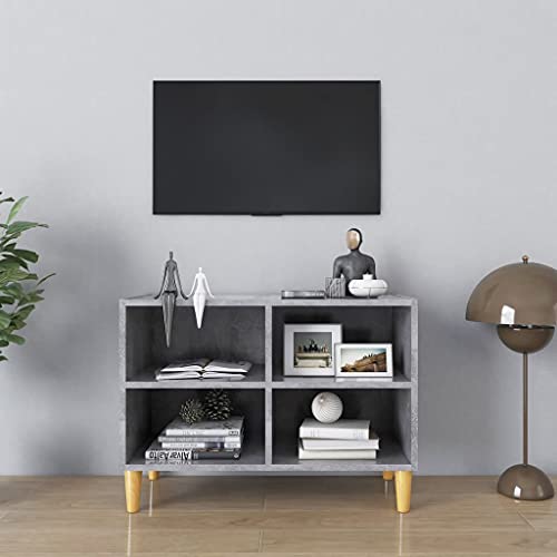 WRJENFSC TV Sideboard Lowboard Betongrau 69,5 cm Breite Massivholzbeine Skandi-Design mit 4 Fächern für Wohnzimmer TV Möbel von WRJENFSC
