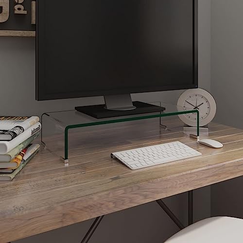 WRJENFSC TV-Tisch/Bildschirmerhöhung Glas Transparent 60x25x11 cm Sideboard Fernseher Tv Sideboard Wohnzimmer Tv Ständer Buffetschrank für Schlafzimmer Flur Wohnstube Inneres von WRJENFSC
