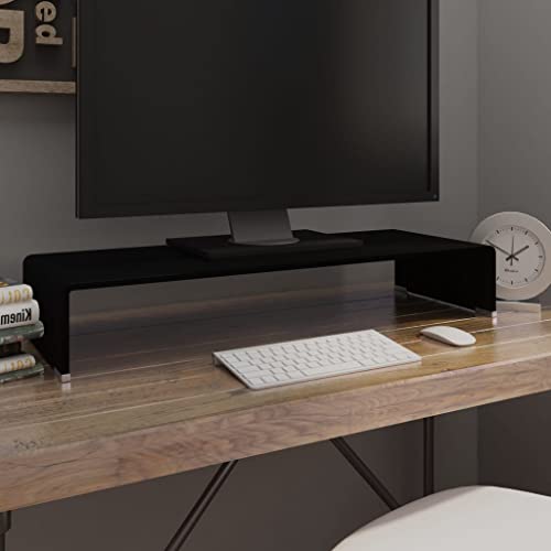 WRJENFSC TV Tisch Fernseher Erhöhung aus gehärtetem Glas Schwarz 80x30x13 cm Bildschirm Erhöhung für Fernseher Monitor Laptop Multimediageräte Modernes Design von WRJENFSC