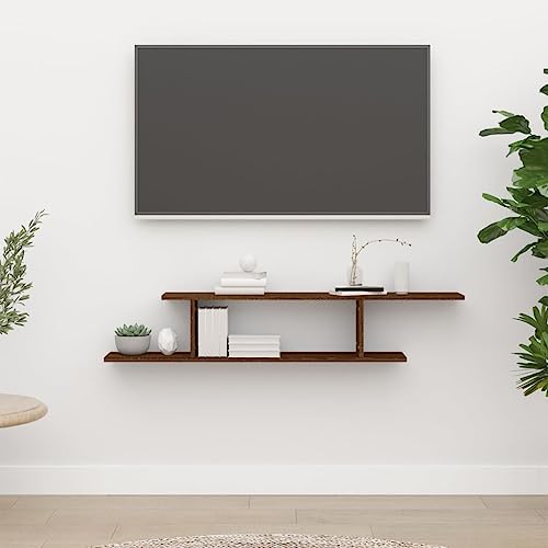 WRJENFSC TV Wandregal Braun Eichen-Optik aus Holzwerkstoff 125x18x23 cm Wandmontage für Wohnzimmer mit Modernem Design und Platzsparendem Stil von WRJENFSC