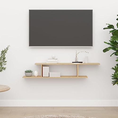 WRJENFSC TV Wandregal Sonoma-Eiche 125x18x23 cm Schwebendes Regal mit Asymmetrischem Design für Wohnzimmer von WRJENFSC