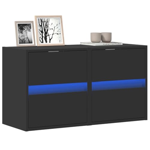 WRJENFSC TV-Wandschränke mit LED-Beleuchtung 2 STK. Schwarz 41x31x45 cm Tv Tisch Tv Sideboard Wohnzimmer Buffetschrank Tv Stand Cabinet für Inneres Flur Wohnstube Schlafzimmer von WRJENFSC