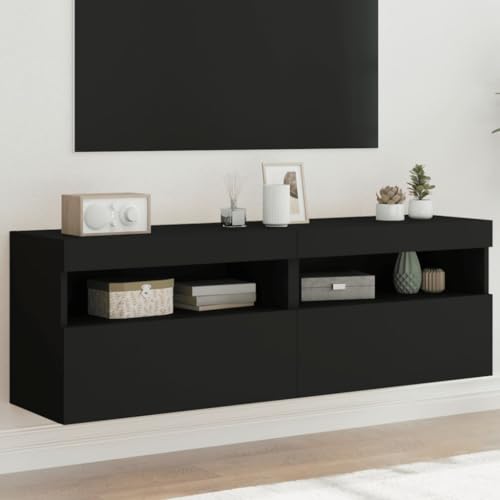 WRJENFSC TV-Wandschränke mit LED-Leuchten 2 STK. Schwarz 60x30x40 cm Tv-Schrank Tv Sideboard Wohnzimmer Tv Schrank Buffetschrank für Inneres Schlafzimmer Wohnstube Flur von WRJENFSC