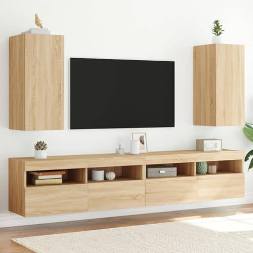 WRJENFSC TV-Wandschränke mit LED-Leuchten 2 STK. Sonoma-Eiche Tv Table Couchtisch Tv Sideboard Wohnzimmer Tv Tisch für Inneres Schlafzimmer Flur Wohnstube von WRJENFSC