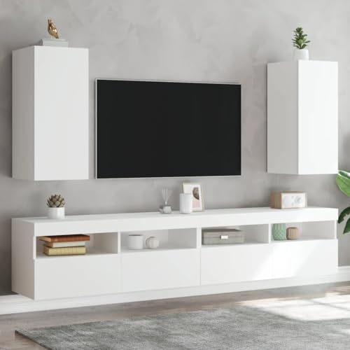 WRJENFSC TV-Wandschränke mit LED-Leuchten 2 STK. Weiß 30,5x35x70 cm Tv Table Couchtisch Tv Sideboard Wohnzimmer Tv Tisch für Inneres Schlafzimmer Flur Wohnstube von WRJENFSC