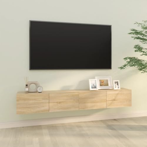 WRJENFSC TV Wandschrank 2 Stück Sonoma-Eiche 100x30x30 cm Holzwerkstoff Wandmontage mit 2 Fächern für Fernseher und Wohnzimmer Elegantes Design von WRJENFSC