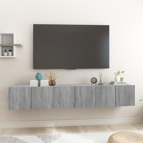 WRJENFSC TV Wandschrank Grau Sonoma 60x30x30 cm Holzwerkstoff Modern Hängend mit 2 Fächern für Fernseher Aufbewahrung Wohnzimmer 3er Set von WRJENFSC
