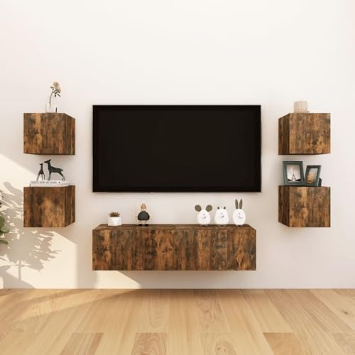 WRJENFSC TV Wandschrank Hängend Räuchereiche Holzwerkstoff 30,5x30x30 cm 8 STK. Elegantes Design mit 4 Fächern für Wohnzimmer Stauraum von WRJENFSC