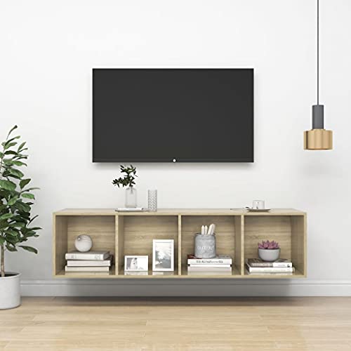 WRJENFSC TV Wandschrank Hängend Sonoma-Eiche 37x37x142,5 cm Holzwerkstoff mit 4 Fächern für Fernseher und Wohnzimmer von WRJENFSC