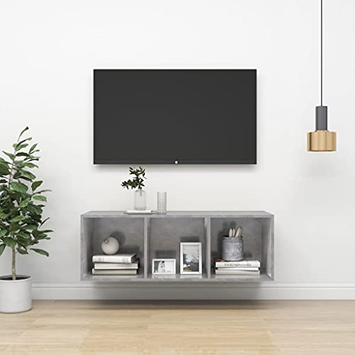 WRJENFSC TV Wandschrank Hängend Universal Betongrau 37x37x107 cm Holzwerkstoff mit 3 Fächern Stauraum Modern für Wohnzimmer von WRJENFSC